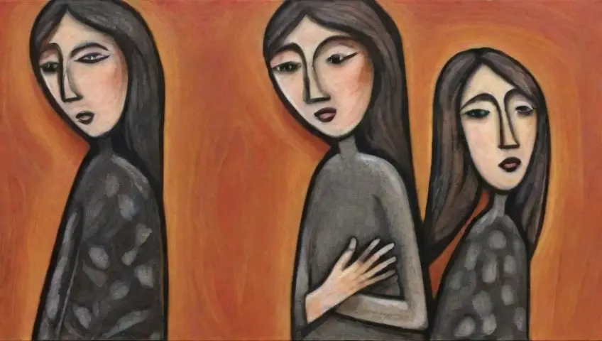 La obra utiliza líneas, sombras y formas para expresar emociones y relaciones humanas