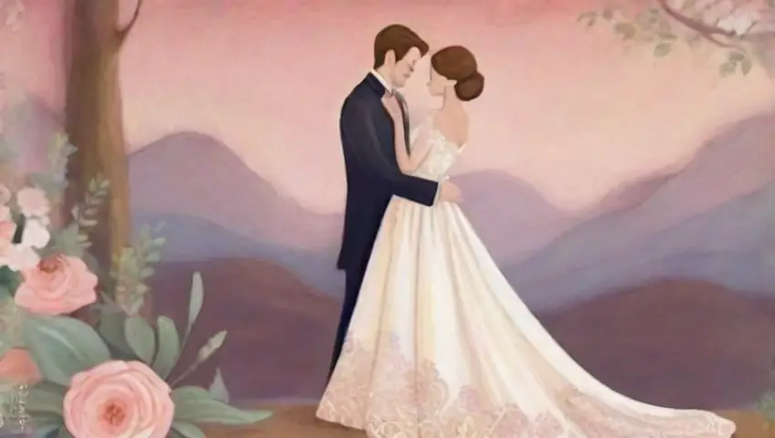 Un dulce y soñador retrato de una pareja entre suaves tonos pasteles y delicados detalles