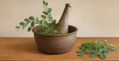 Oregano fresco y aceite dorado se combinan en una cálida composición rústica